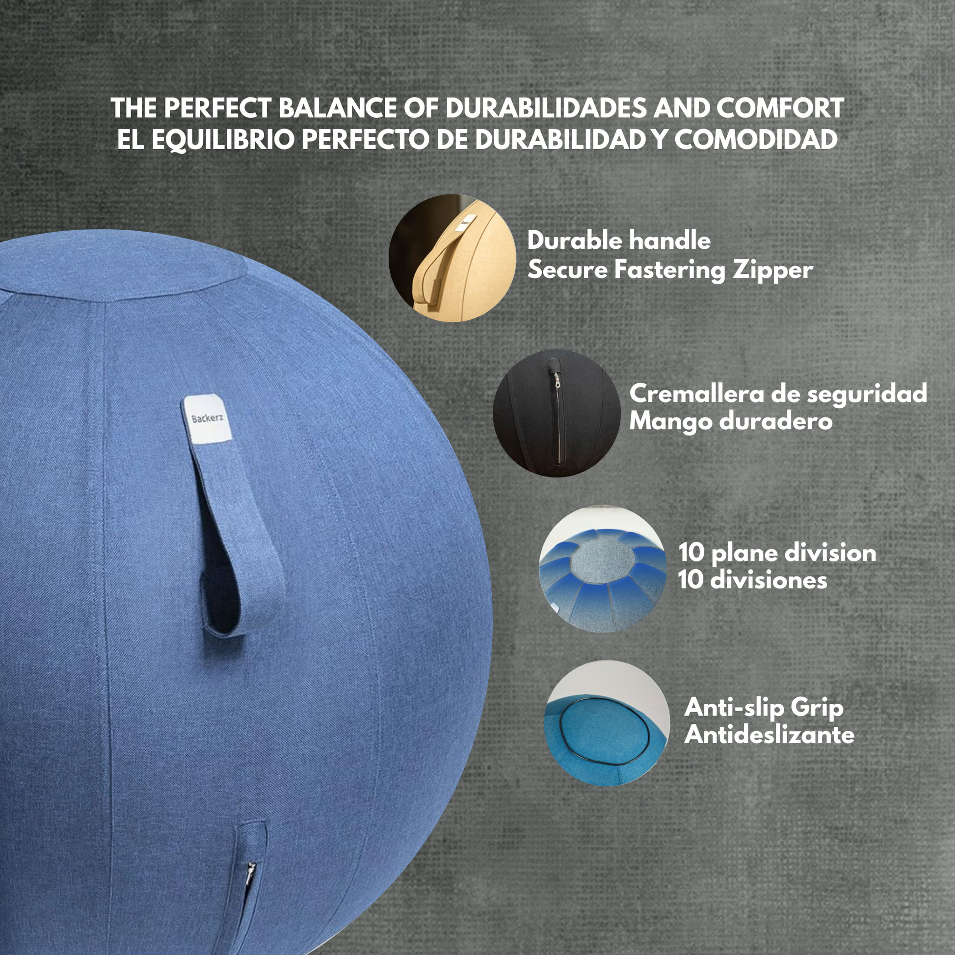 Backerz Balance Ball Chair - Pelota de ejercicio ergonómica - Our Cloud Design